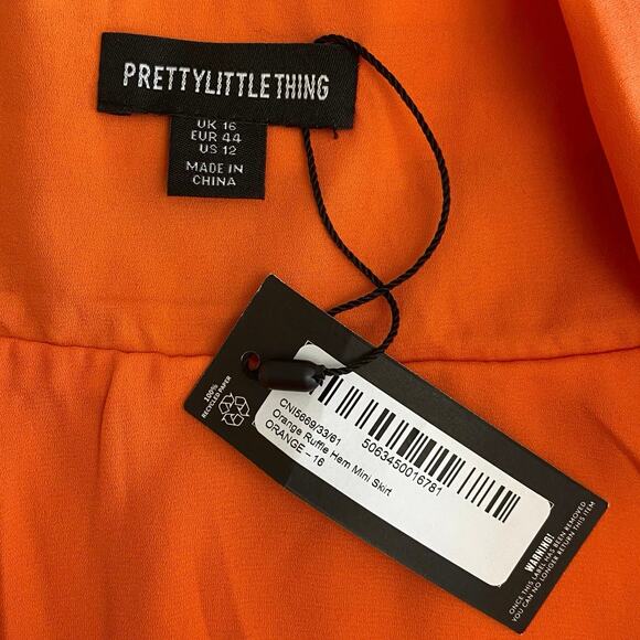Pretty Little Thing NWT Orange Ruffle Hem Mini Skirt Womens Size 12 - Picture 2 of 7